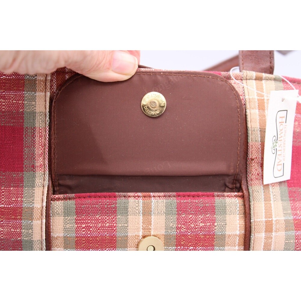 Homestead Longaberger Small Tote  Bag Plaid  Red Tan & Green Front Flap NOS - Picture 5 of 8
